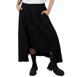 Sarah Pacini L Womens Hi Low Asymmetrical Long Length Skirt Black Italy Grunge